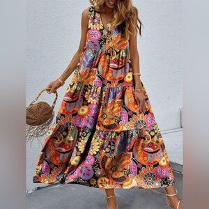 Bold patterned maxi dress NWT
